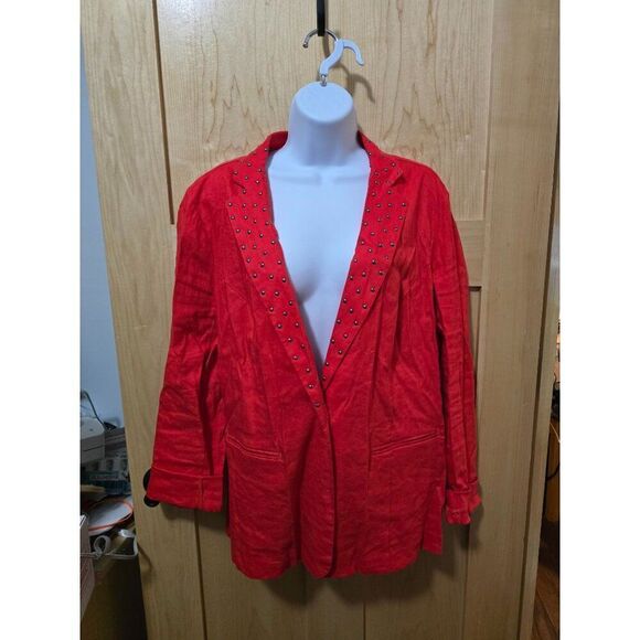 Rock & Republic Womens Red Studded Blazer Jacket 16 Linen Blend - Picture 1 of 5
